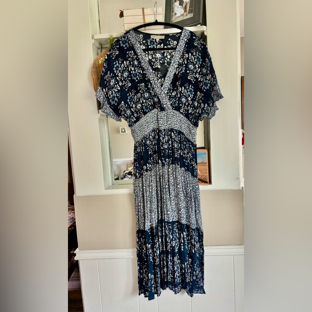 DONATED ITEM - Floral Navy and White Maxi Dress